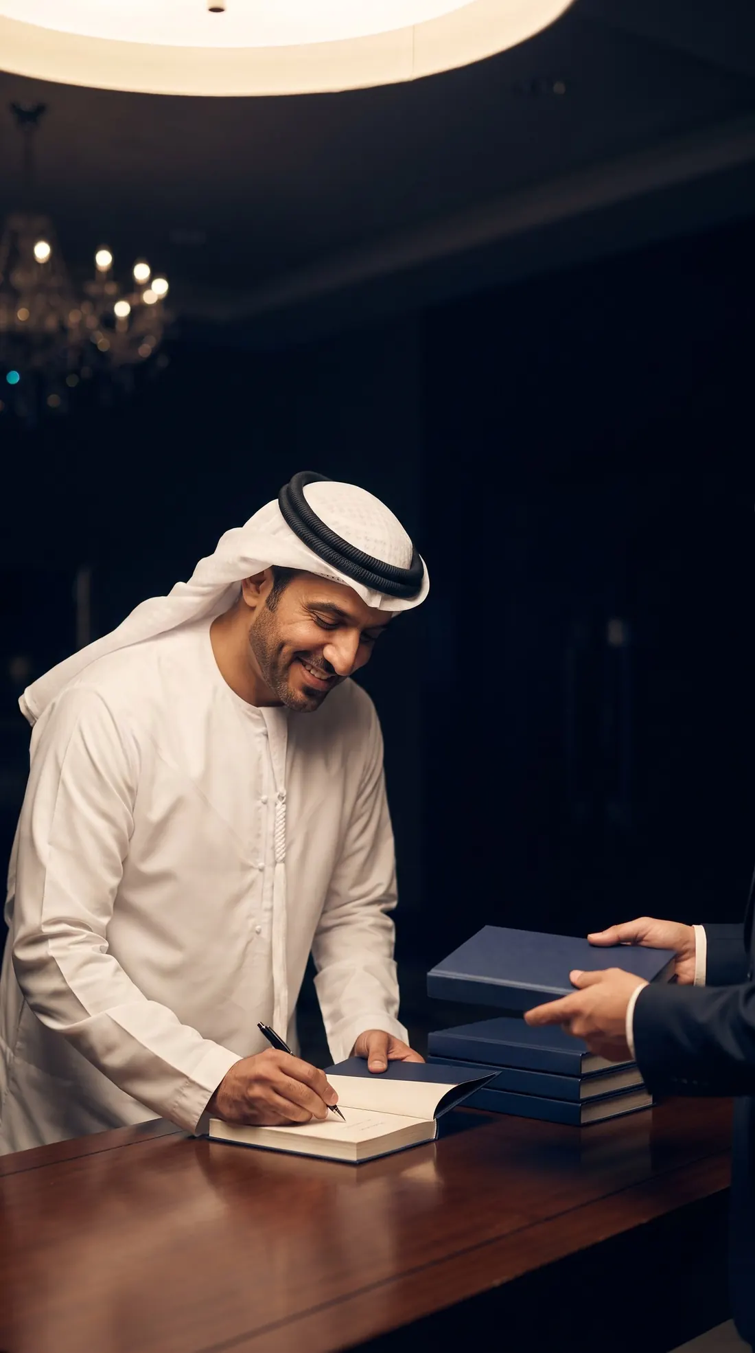 A trainer signing his book